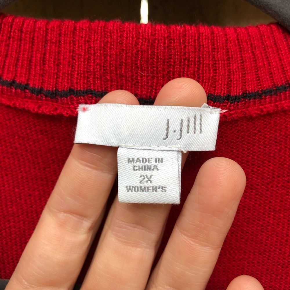 J. Jill Wool Blend Cardigan Size 2X Red Button Front Side Slits Patch Pockets - Picture 5 of 14